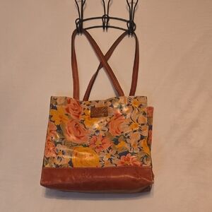 Patricia Nash Brown and Yellow Floral Tote Bag, Italain Leather!!